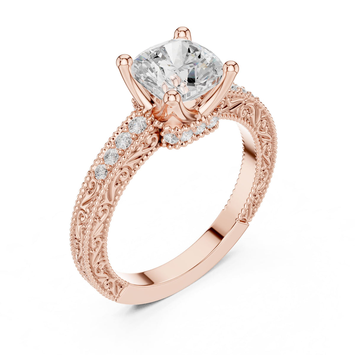Cushion Vintage Lab Grown Diamond Engagement Ring
