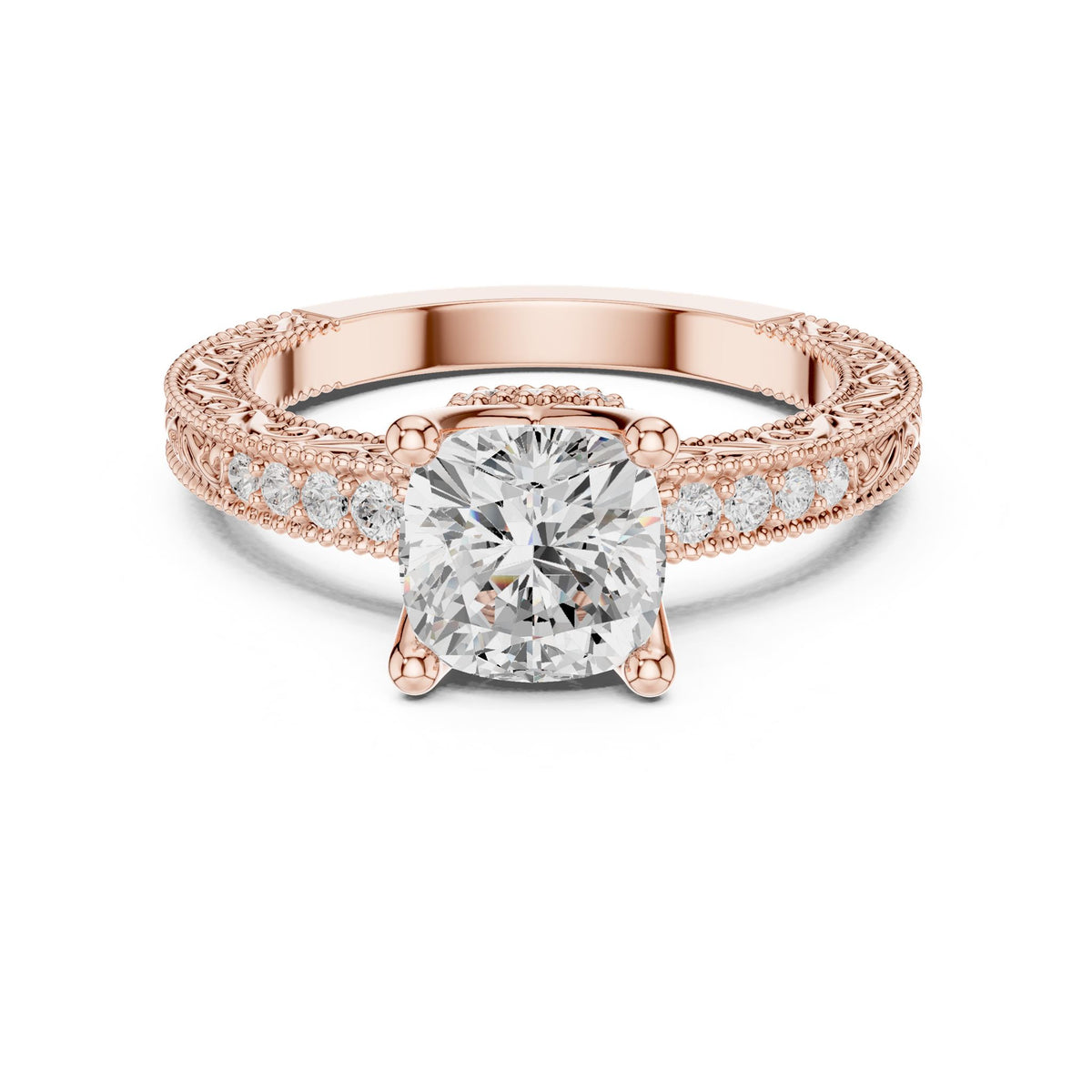Cushion Vintage Lab Grown Diamond Engagement Ring