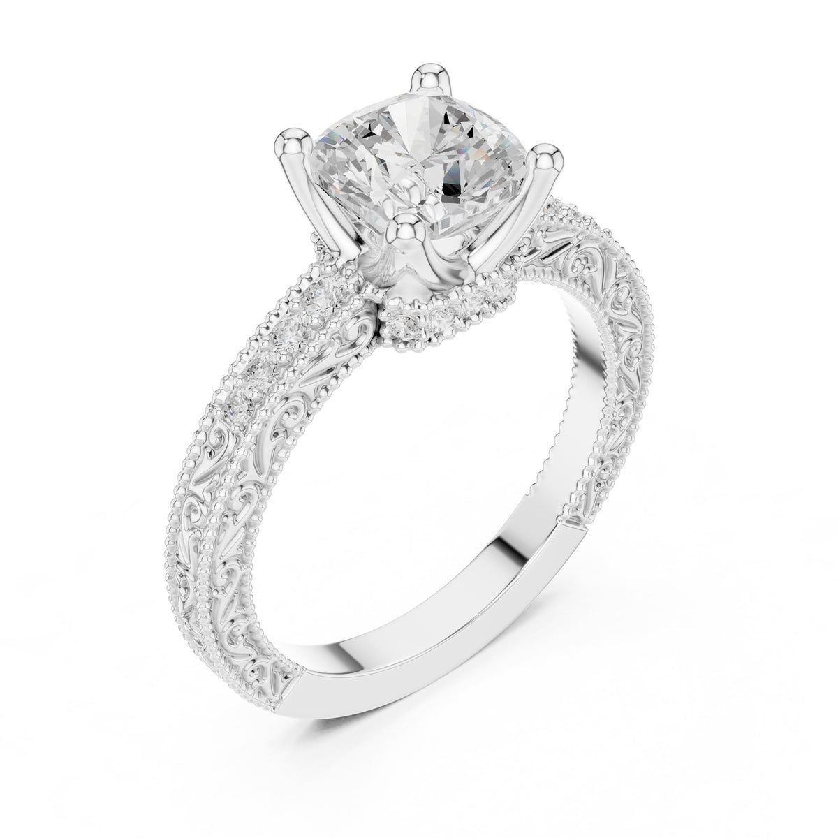 Cushion Vintage Lab Grown Diamond Engagement Ring