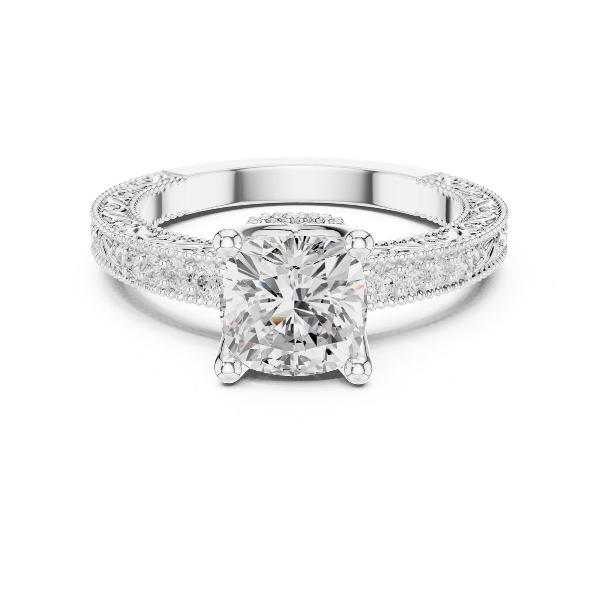 Cushion Vintage Lab Grown Diamond Engagement Ring