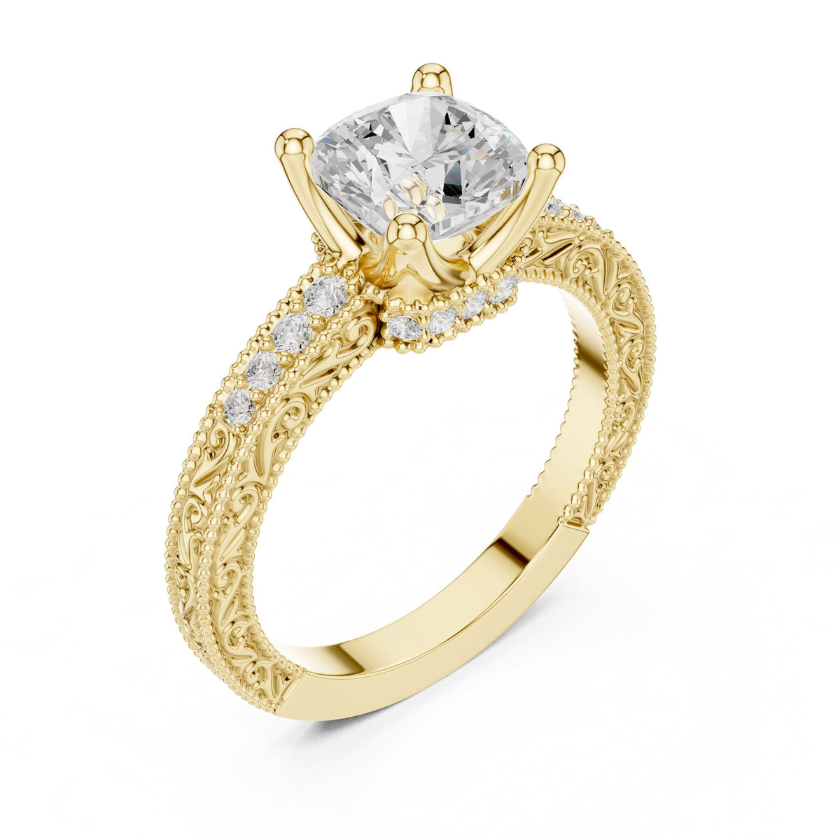 Cushion Vintage Lab Grown Diamond Engagement Ring
