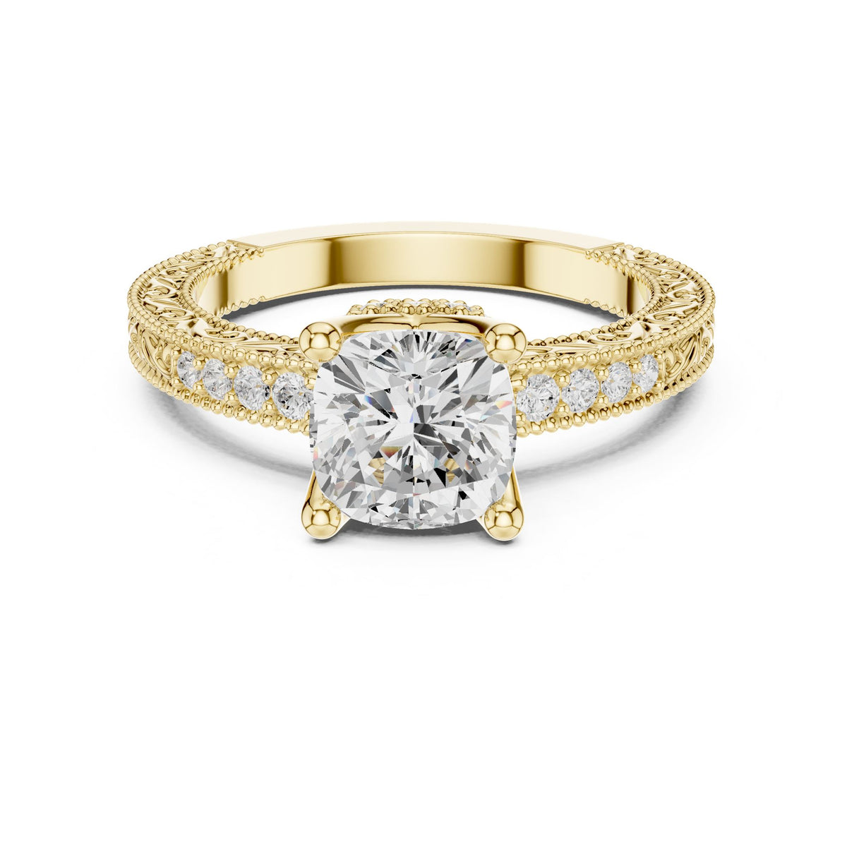 Cushion Vintage Lab Grown Diamond Engagement Ring