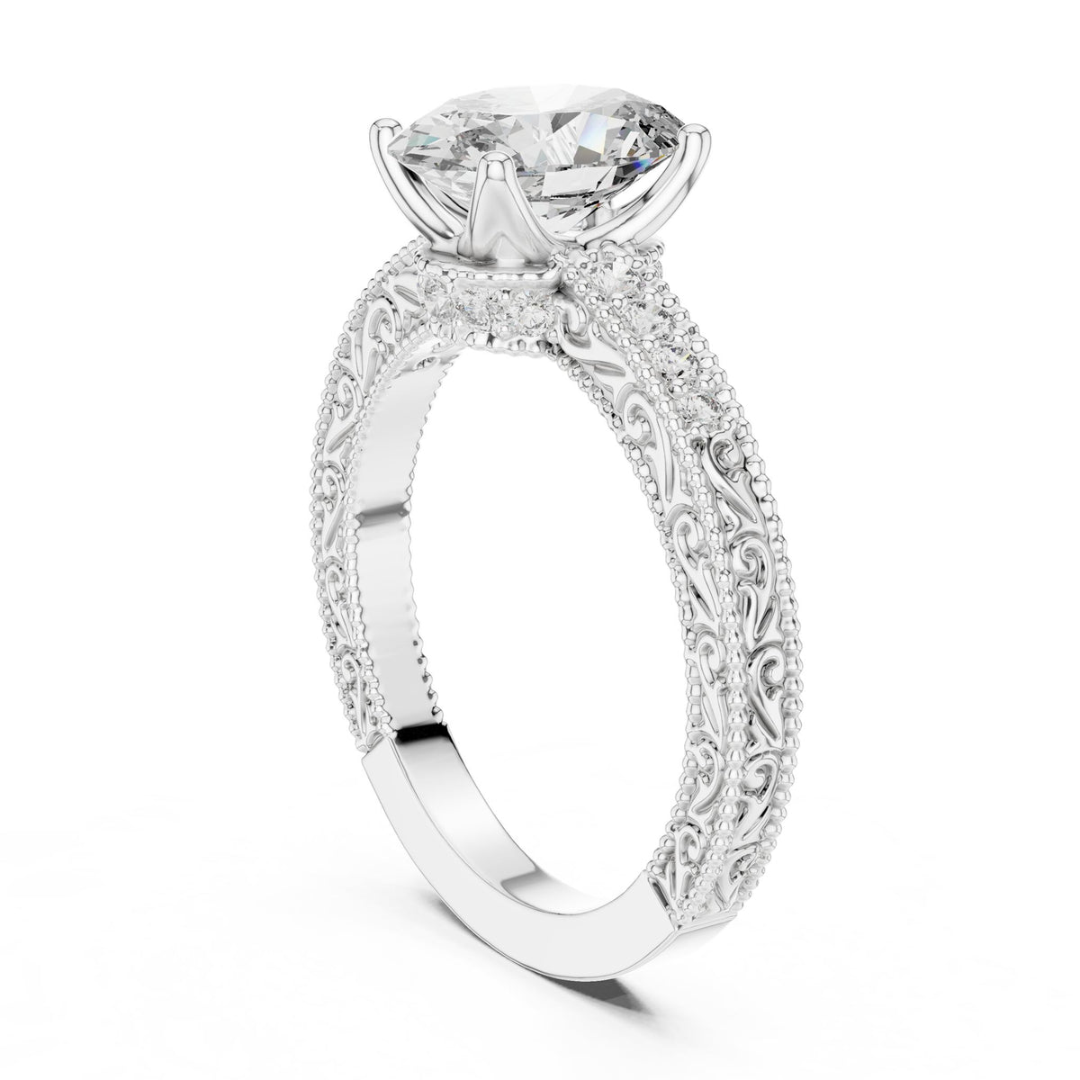 Cushion Vintage Lab Grown Diamond Engagement Ring