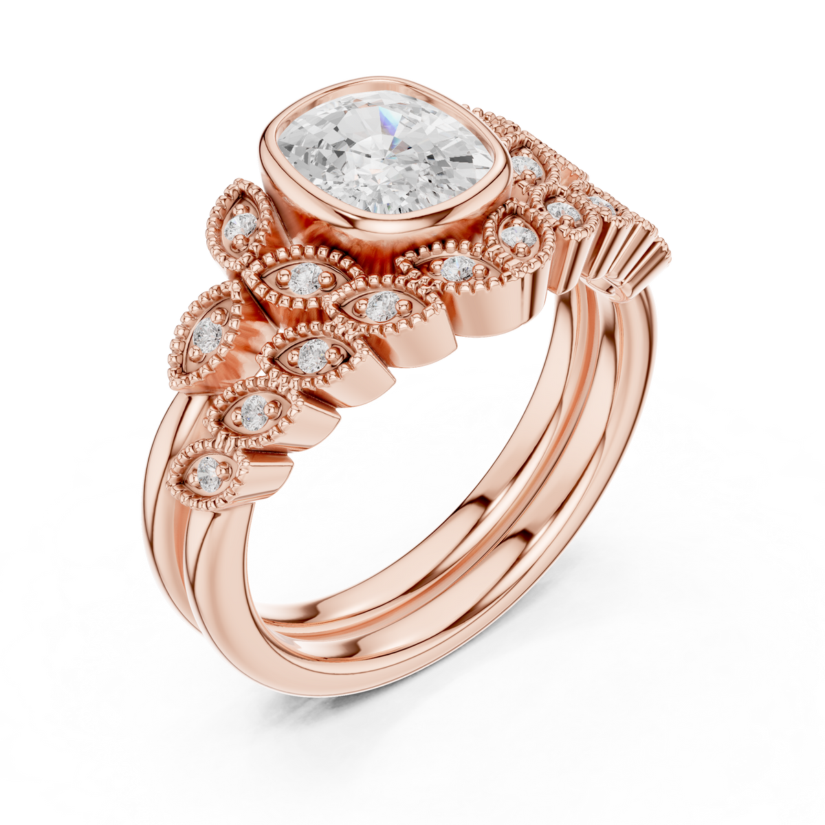 Cushion Vintage Lab Grown Diamond Engagement Ring