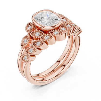 Cushion Vintage Lab Grown Diamond Engagement Ring