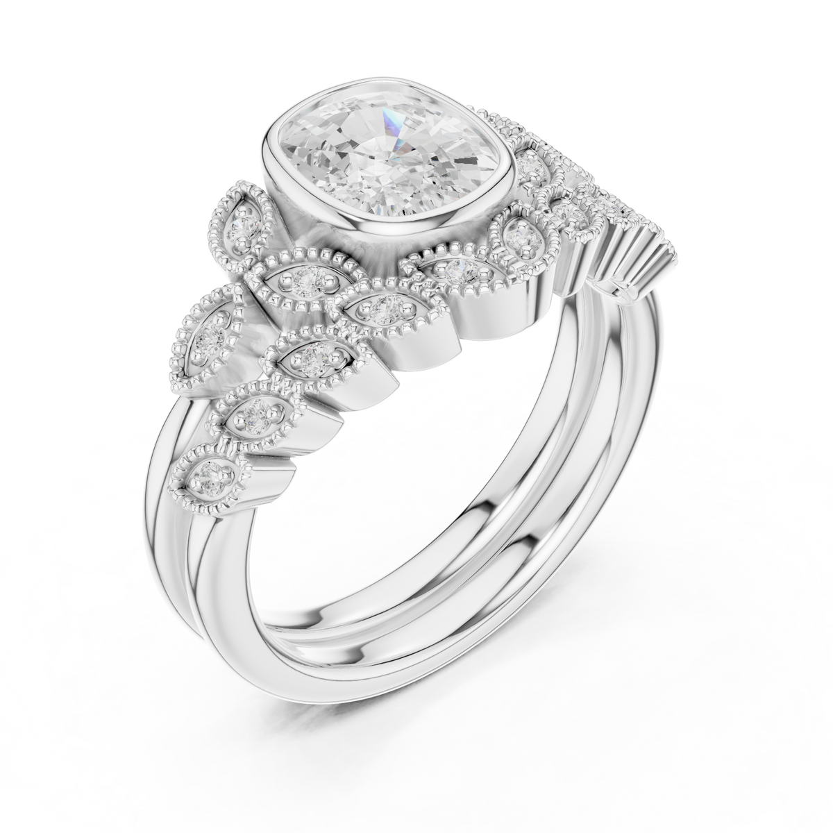 Cushion Vintage Lab Grown Diamond Engagement Ring
