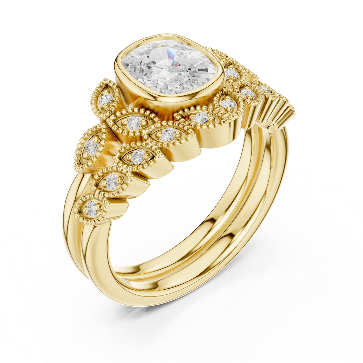 Cushion Vintage Lab Grown Diamond Engagement Ring