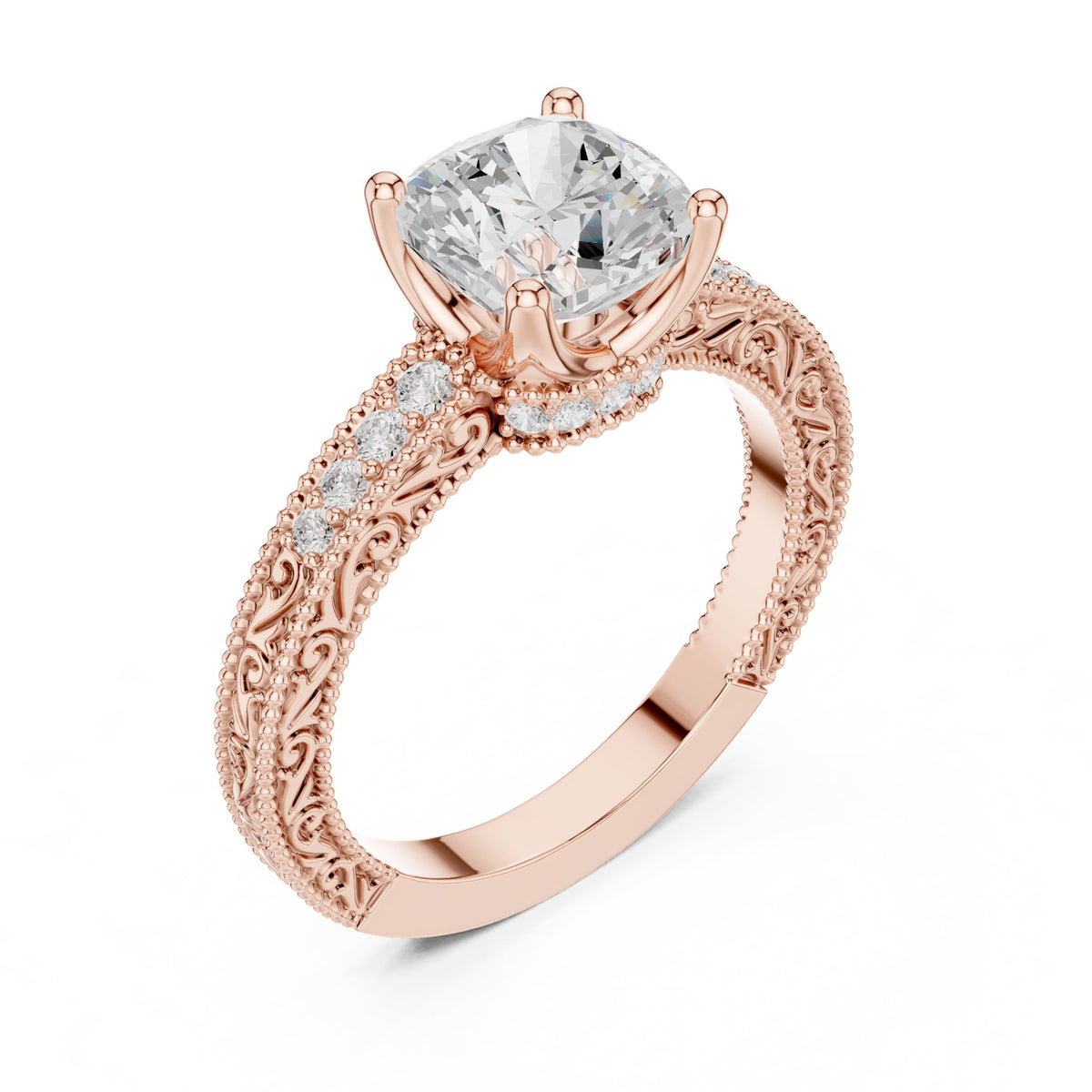 Cushion Vintage Lab Grown Diamond Engagement Ring