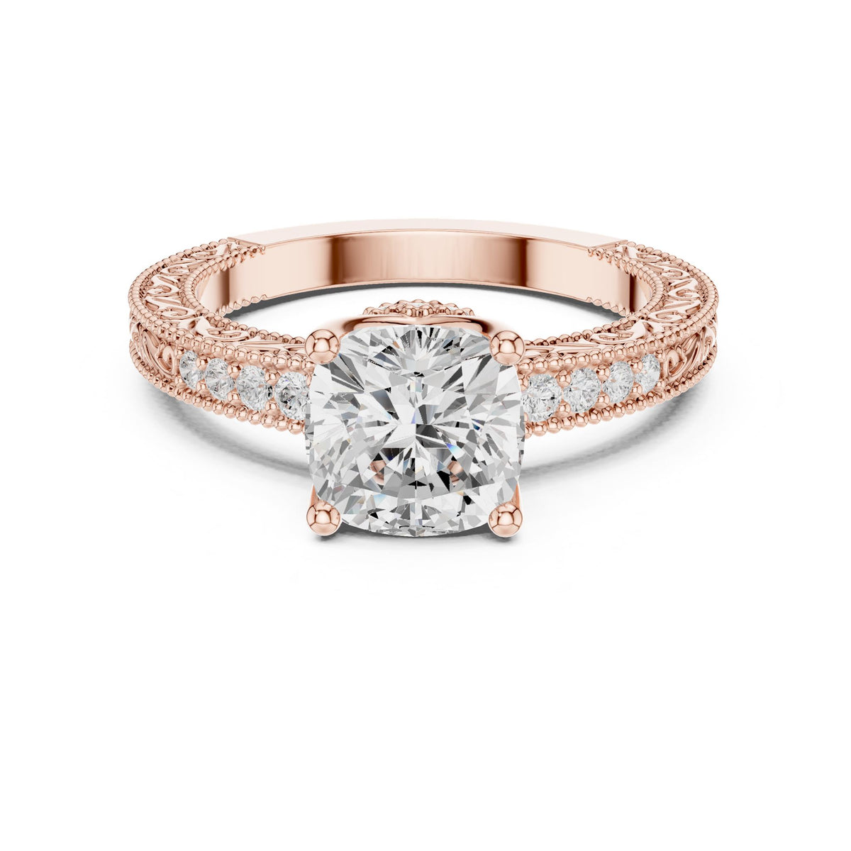 Cushion Vintage Lab Grown Diamond Engagement Ring