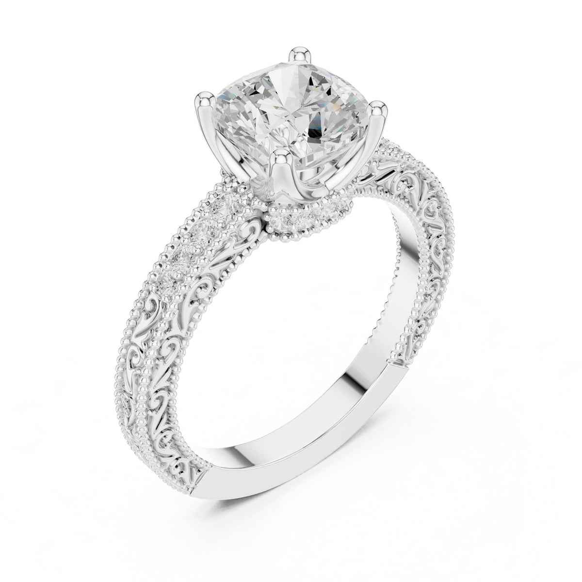 Cushion Vintage Lab Grown Diamond Engagement Ring