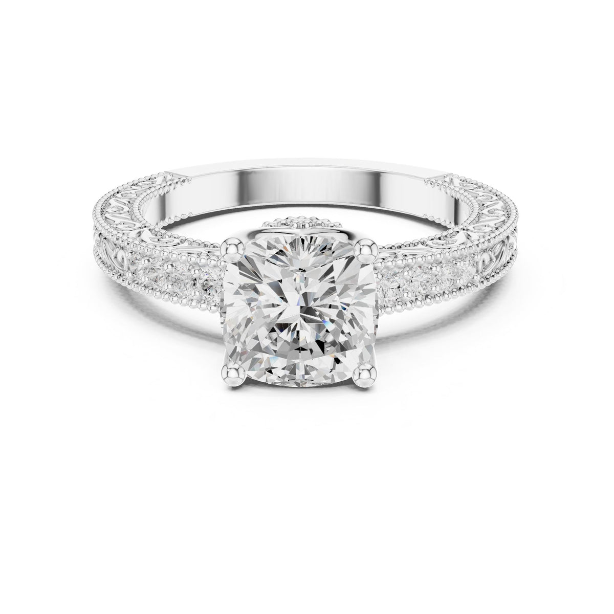 Cushion Vintage Lab Grown Diamond Engagement Ring