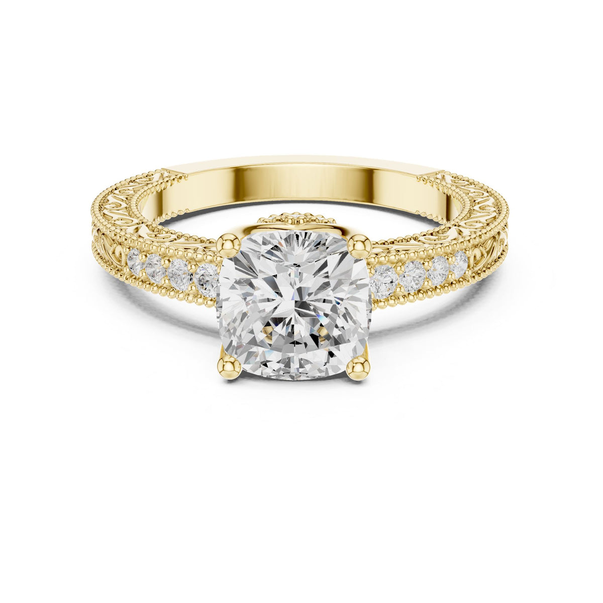 Cushion Vintage Lab Grown Diamond Engagement Ring