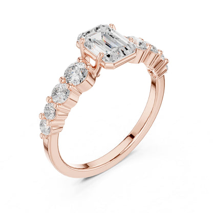 Emerald Accented Lab Grown Diamond Engagement Ring