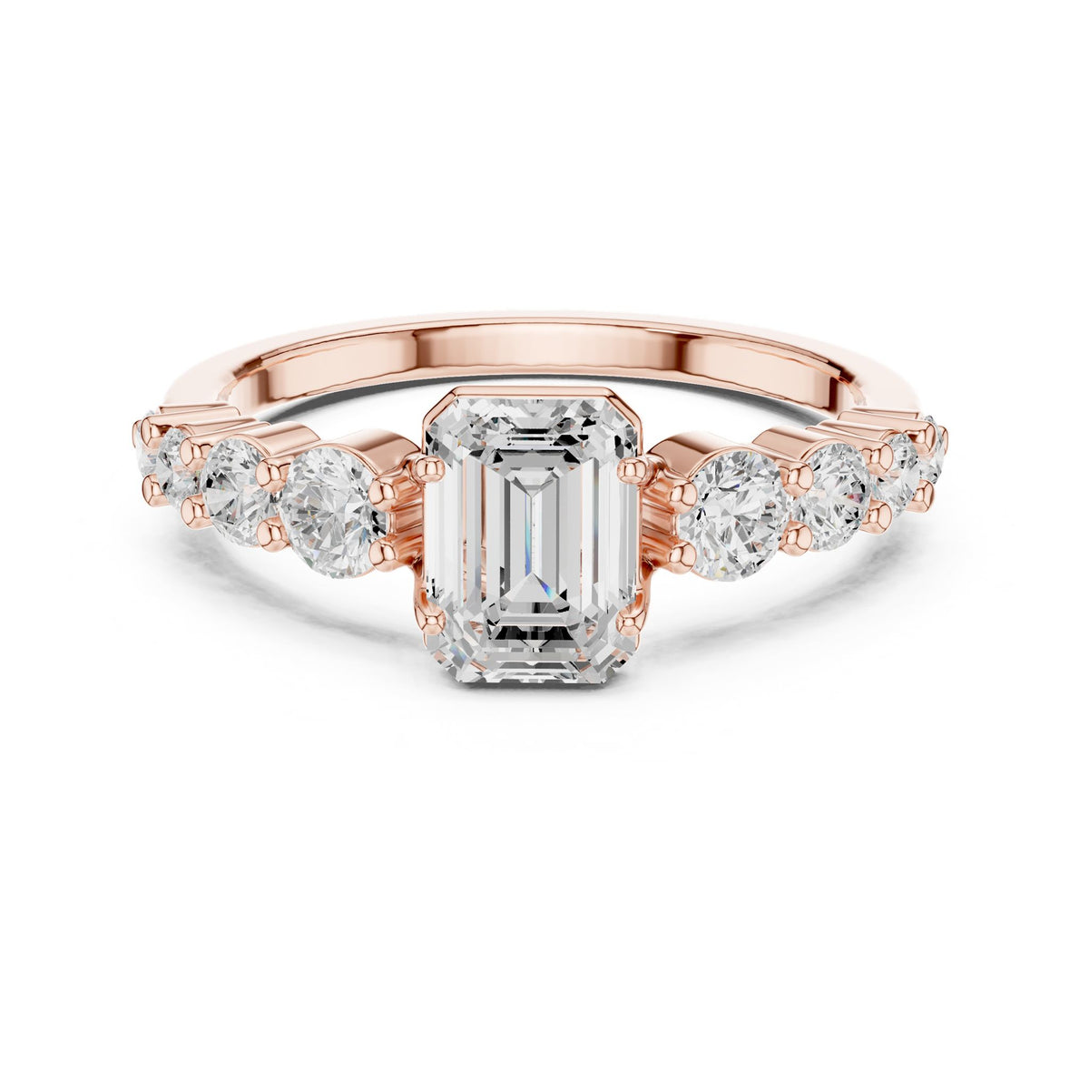 Emerald Accented Lab Grown Diamond Engagement Ring