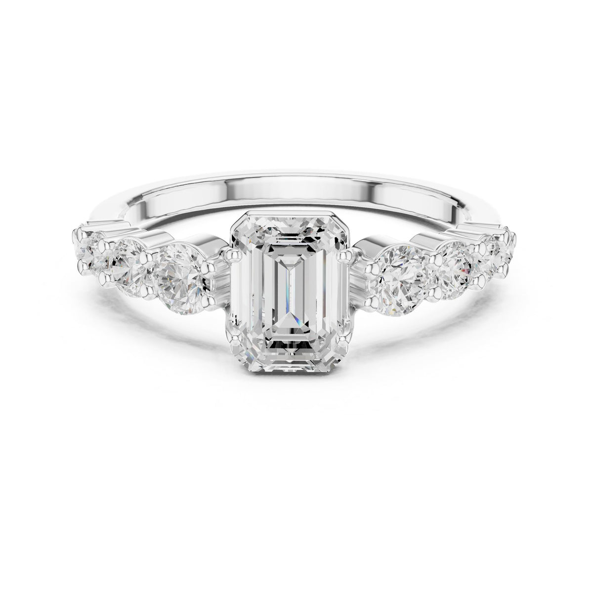 Emerald Accented Lab Grown Diamond Engagement Ring