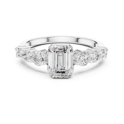 Emerald Accented Lab Grown Diamond Engagement Ring