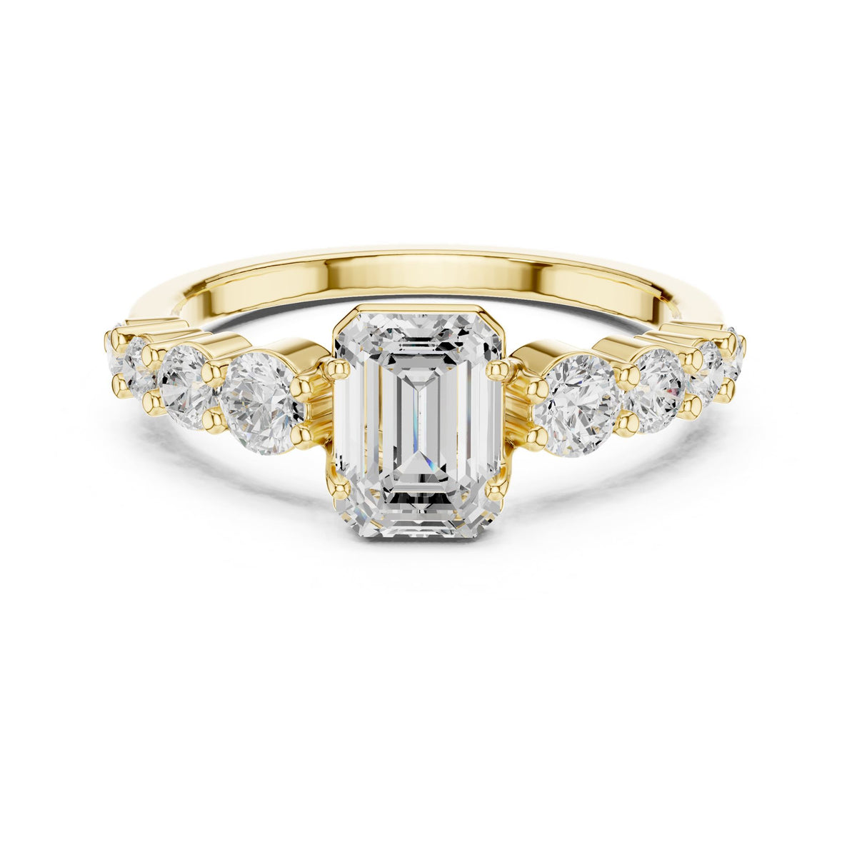 Emerald Accented Lab Grown Diamond Engagement Ring