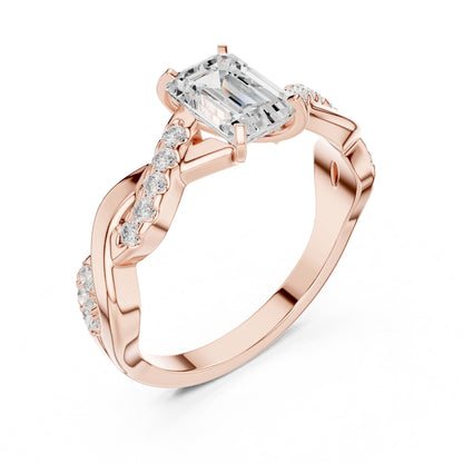 Emerald Accented Lab Grown Diamond Engagement Ring