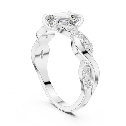 Emerald Accented Lab Grown Diamond Engagement Ring