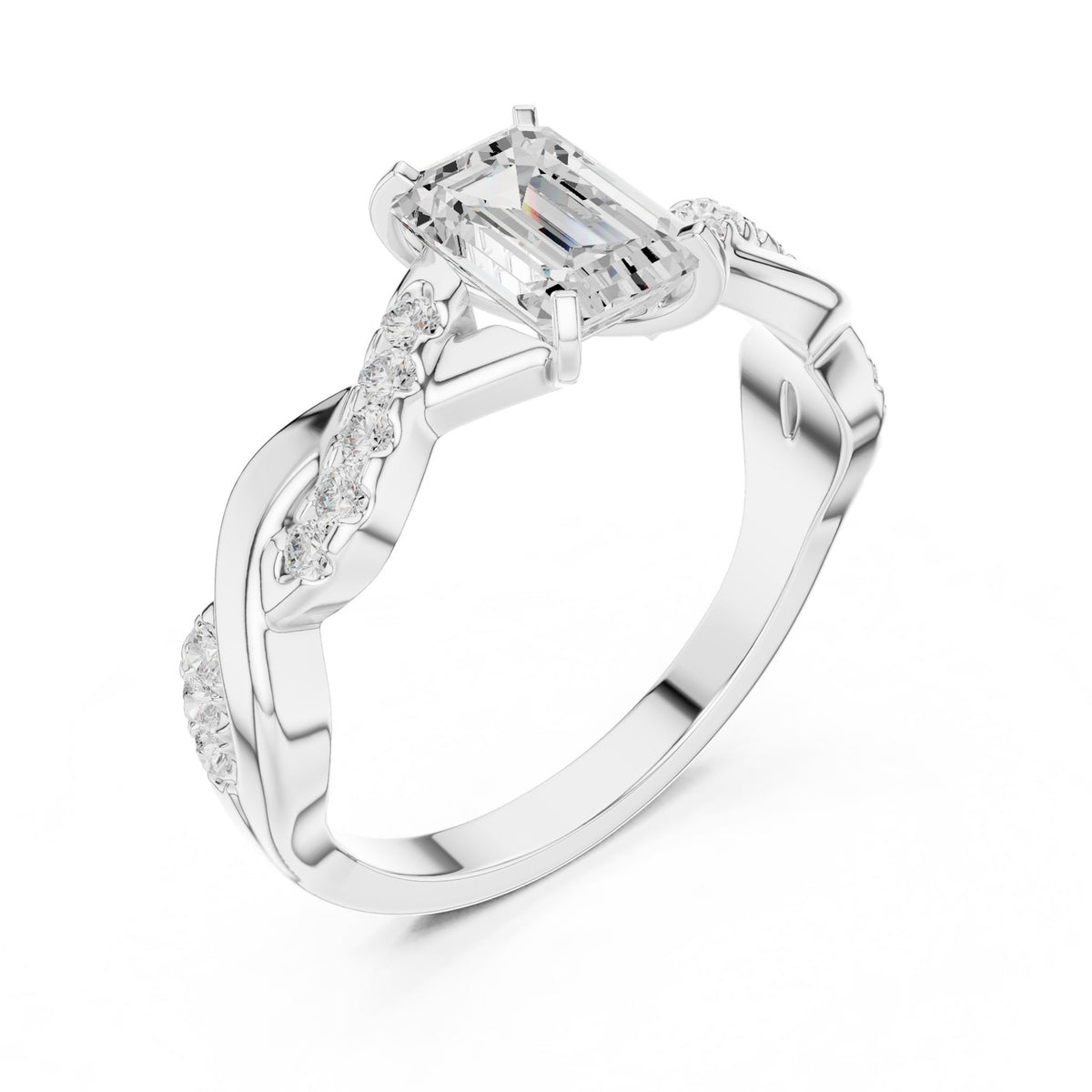 Emerald Accented Lab Grown Diamond Engagement Ring