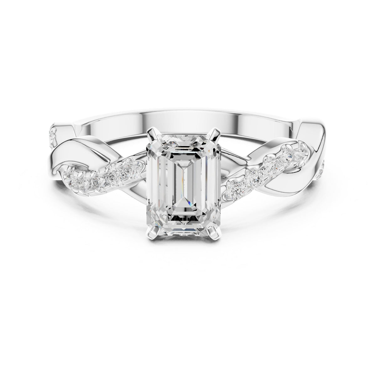 Emerald Accented Lab Grown Diamond Engagement Ring