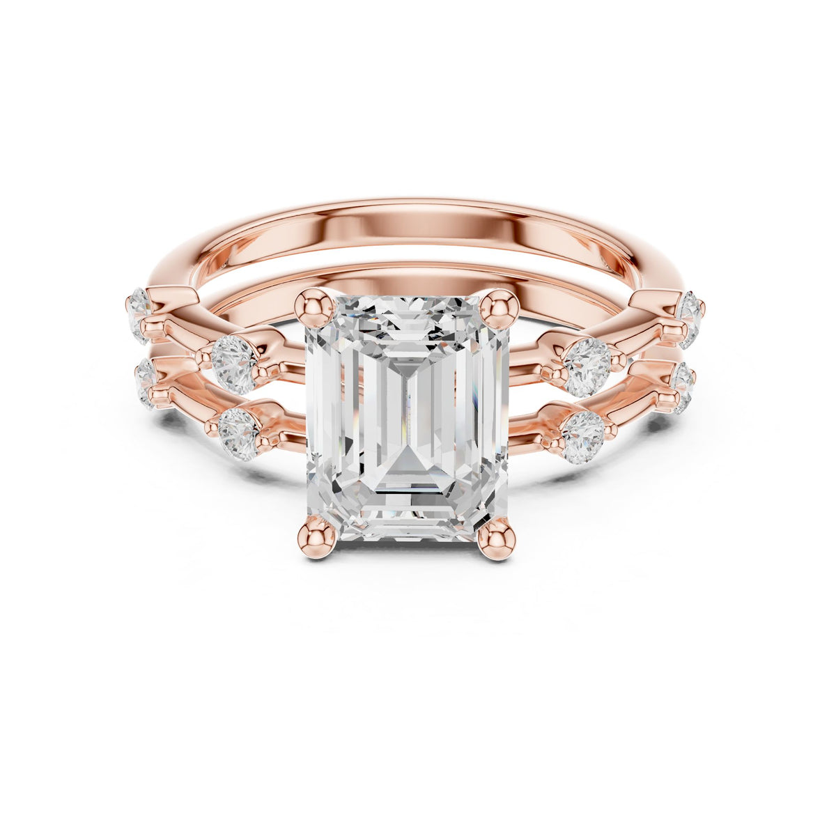 Emerald Accented Lab Grown Diamond Engagement Ring