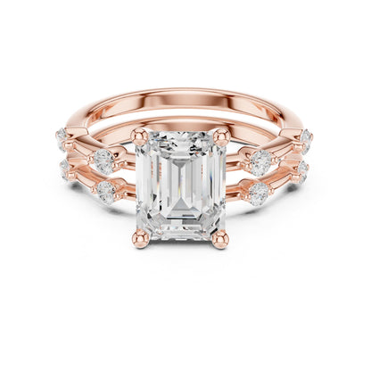 Emerald Accented Lab Grown Diamond Engagement Ring