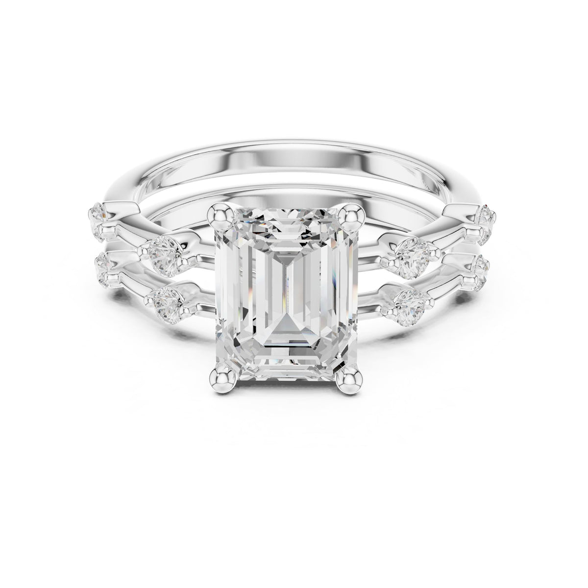 Emerald Accented Lab Grown Diamond Engagement Ring