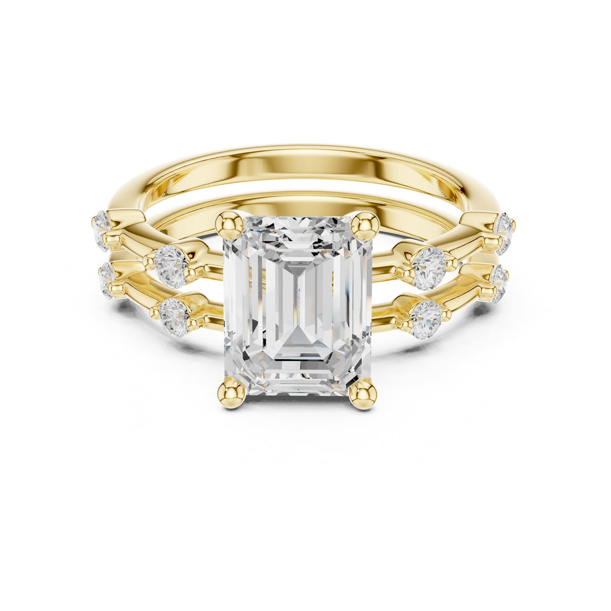 Emerald Accented Lab Grown Diamond Engagement Ring