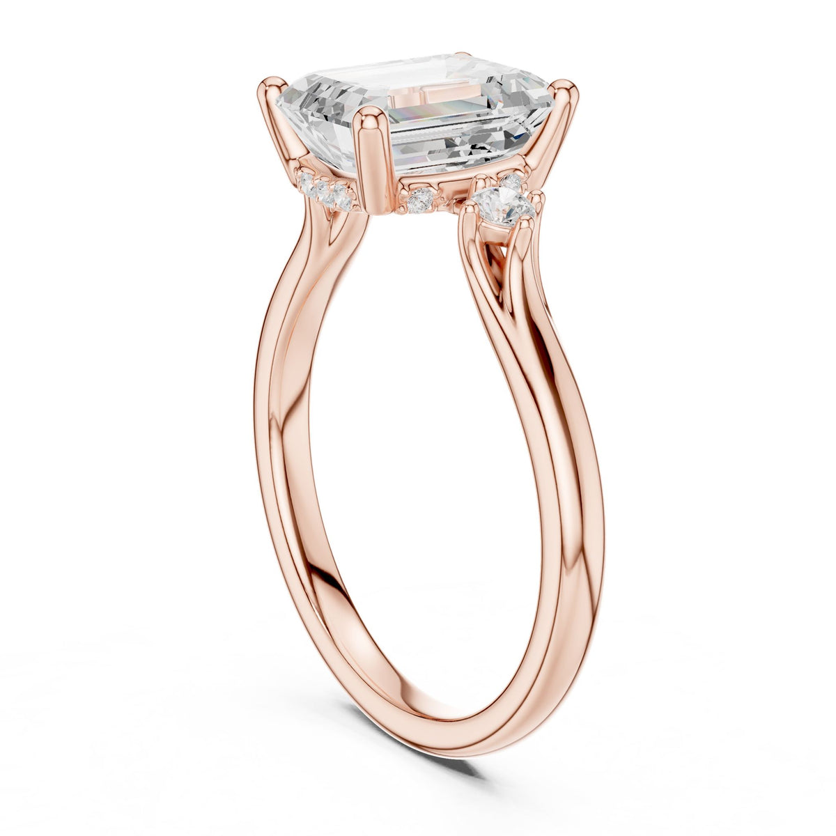 Emerald Accented Lab Grown Diamond Engagement Ring