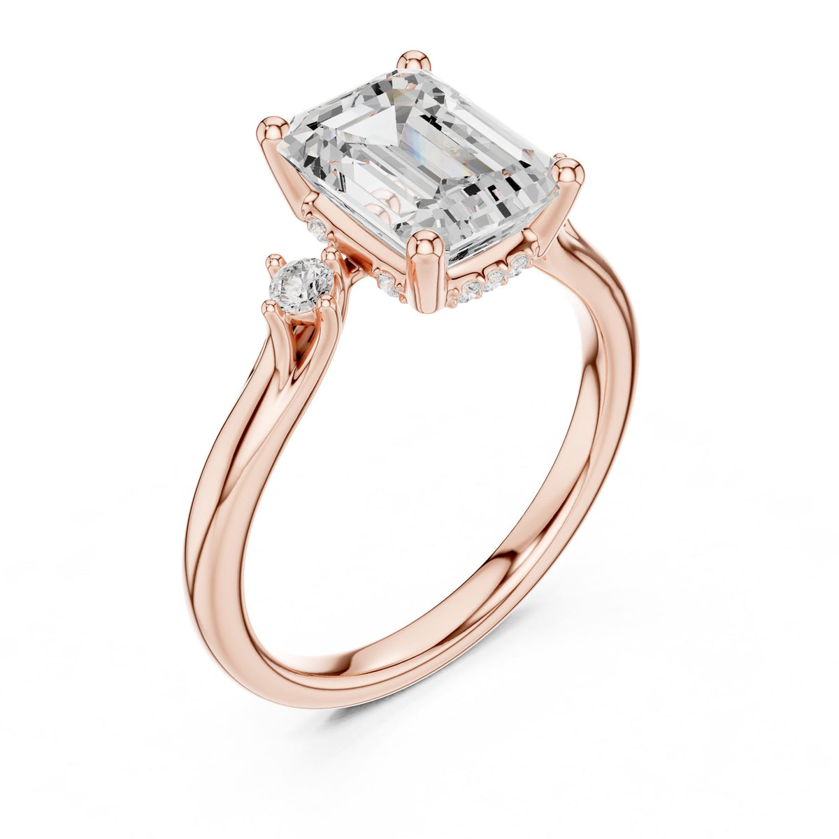 Emerald Accented Lab Grown Diamond Engagement Ring
