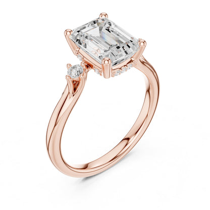 Emerald Accented Lab Grown Diamond Engagement Ring