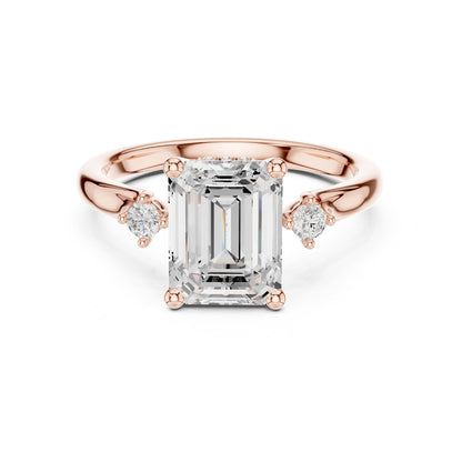 Emerald Accented Lab Grown Diamond Engagement Ring