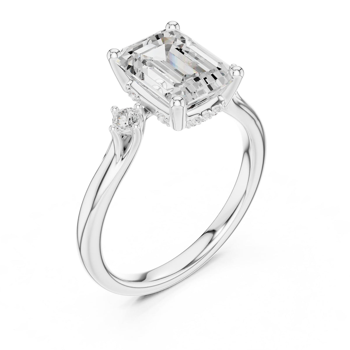 Emerald Accented Lab Grown Diamond Engagement Ring
