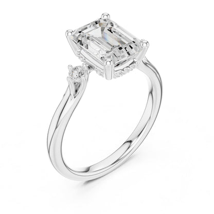 Emerald Accented Lab Grown Diamond Engagement Ring