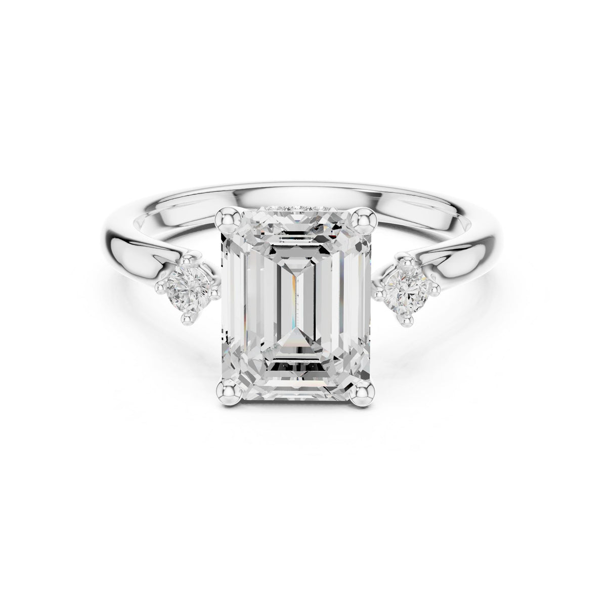 Emerald Accented Lab Grown Diamond Engagement Ring