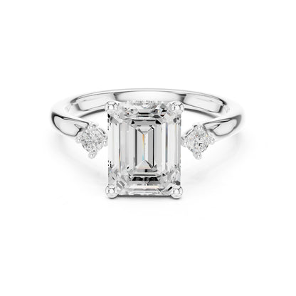 Emerald Accented Lab Grown Diamond Engagement Ring