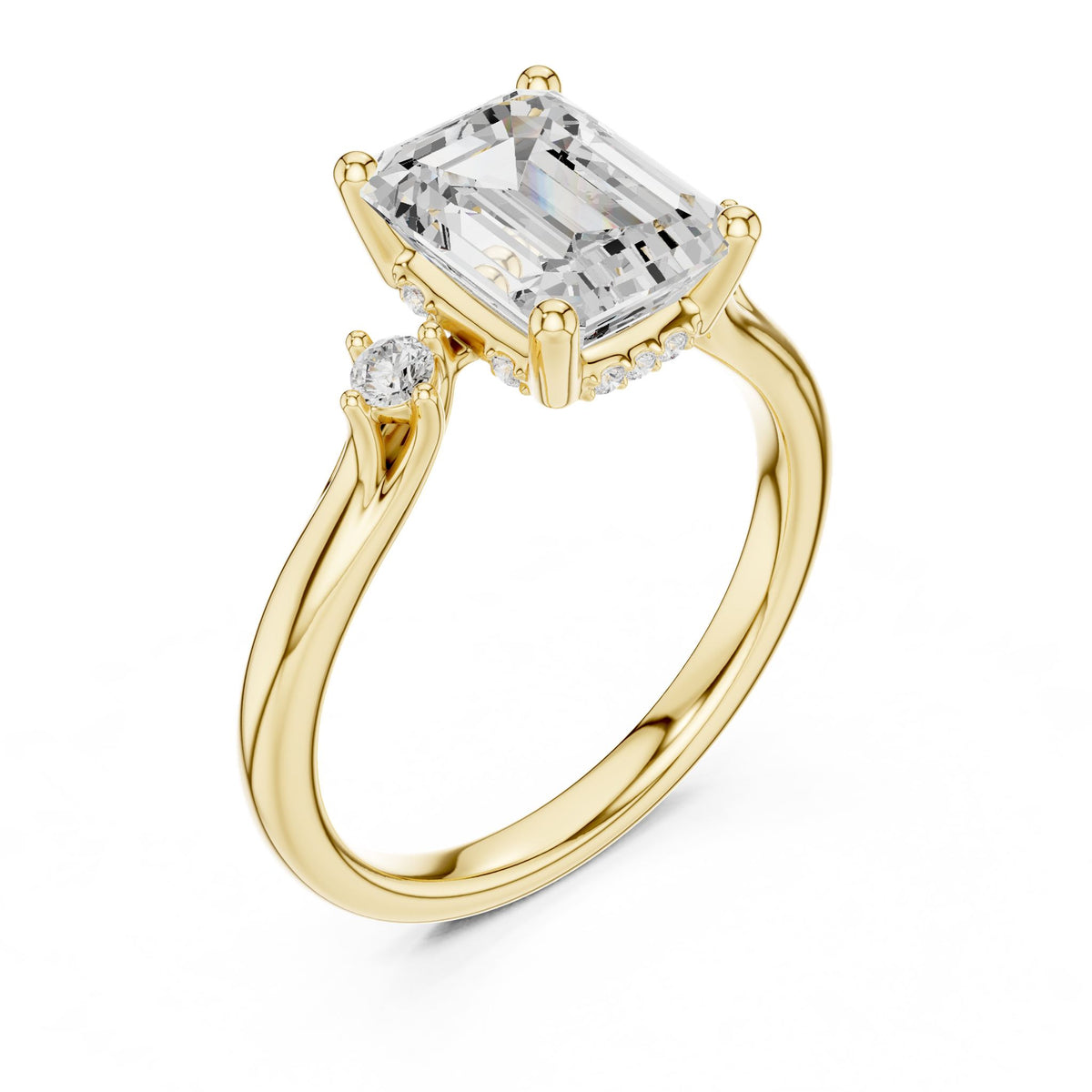 Emerald Accented Lab Grown Diamond Engagement Ring
