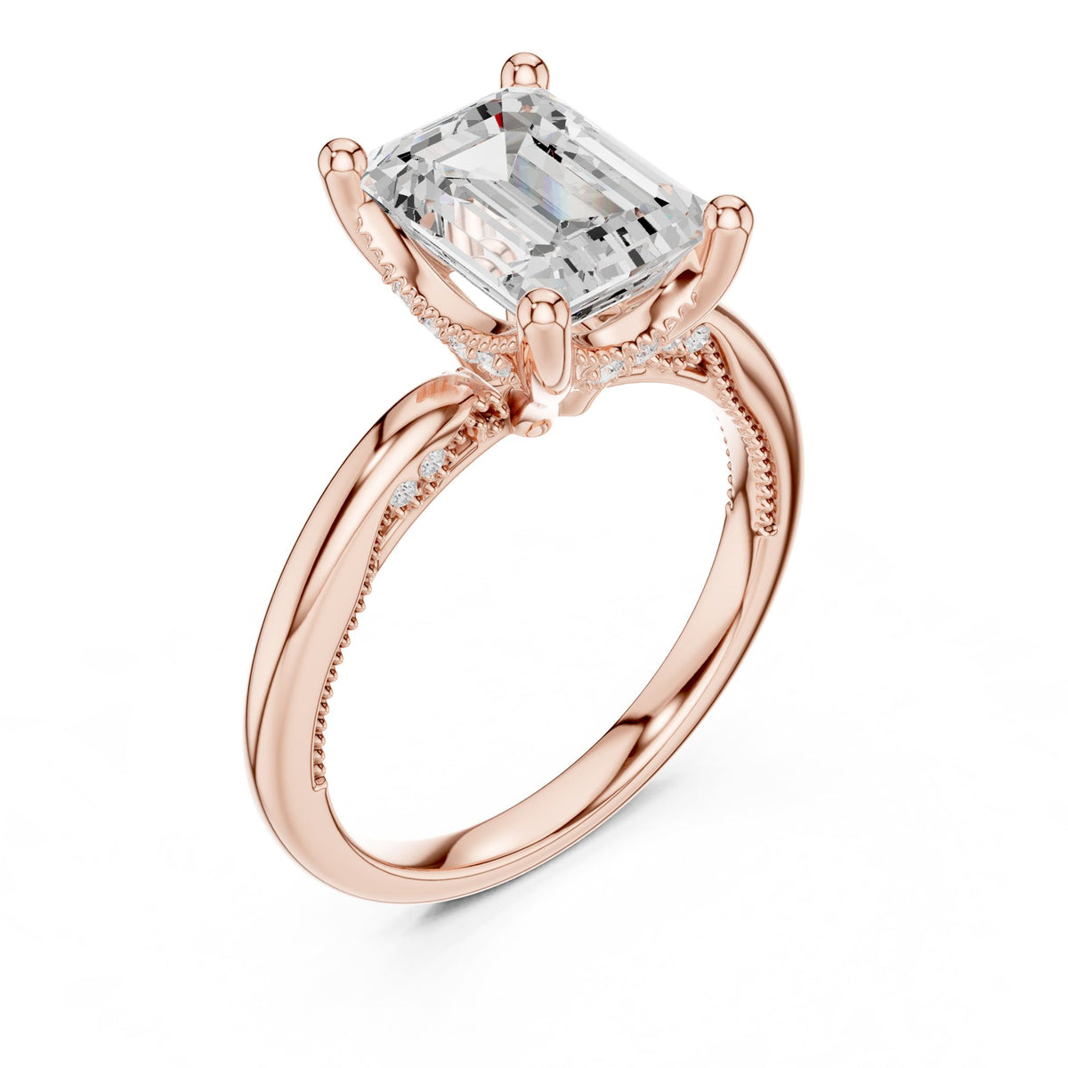 Emerald Accented Lab Grown Diamond Engagement Ring
