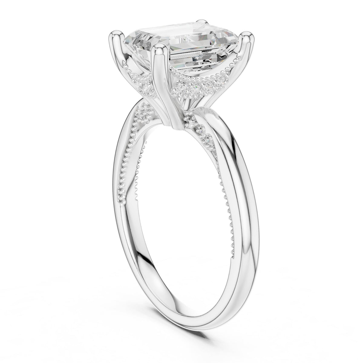 Emerald Accented Lab Grown Diamond Engagement Ring