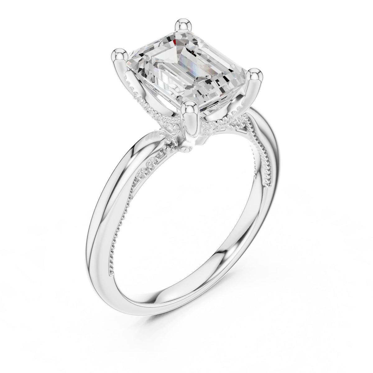 Emerald Accented Lab Grown Diamond Engagement Ring