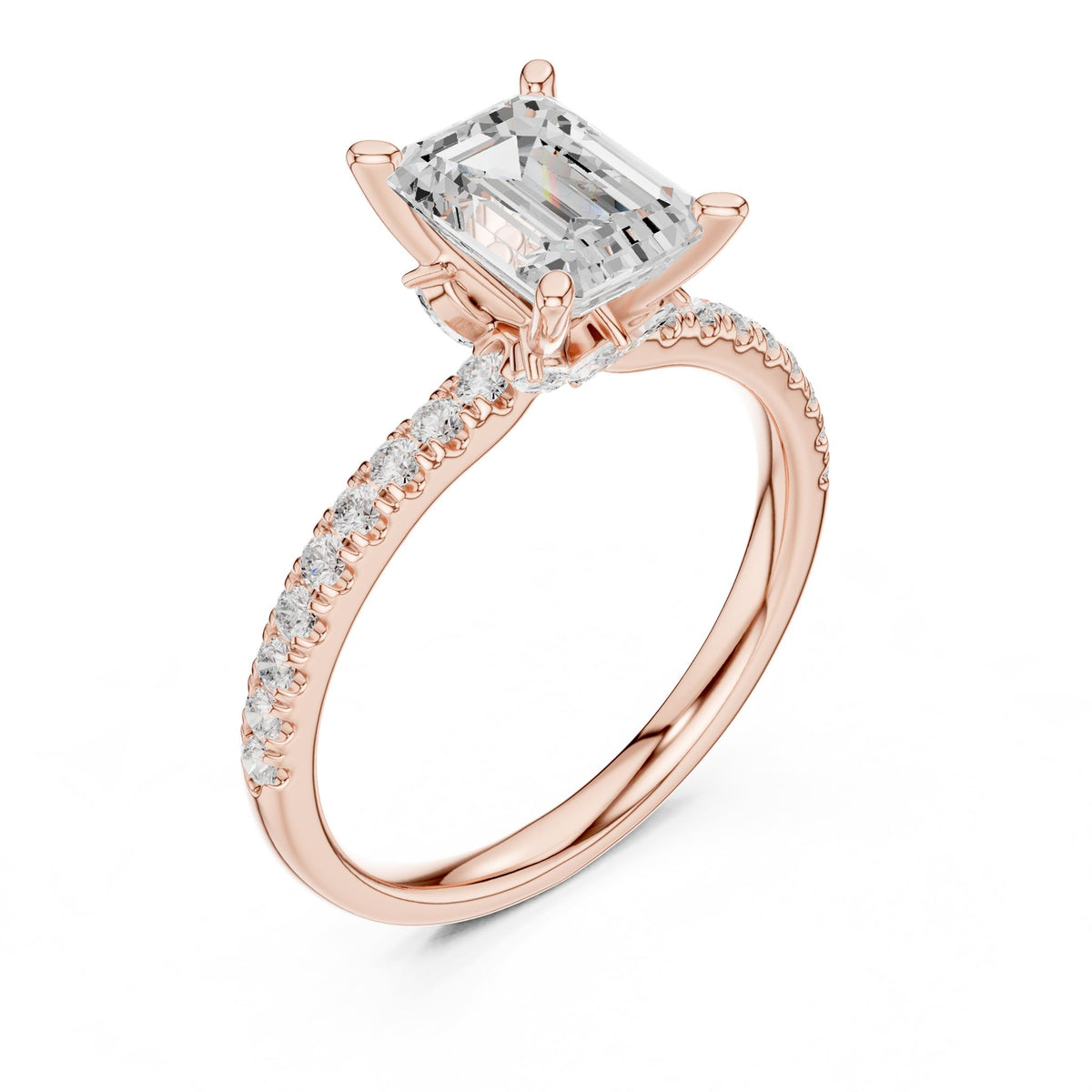 Emerald Accented Lab Grown Diamond Engagement Ring