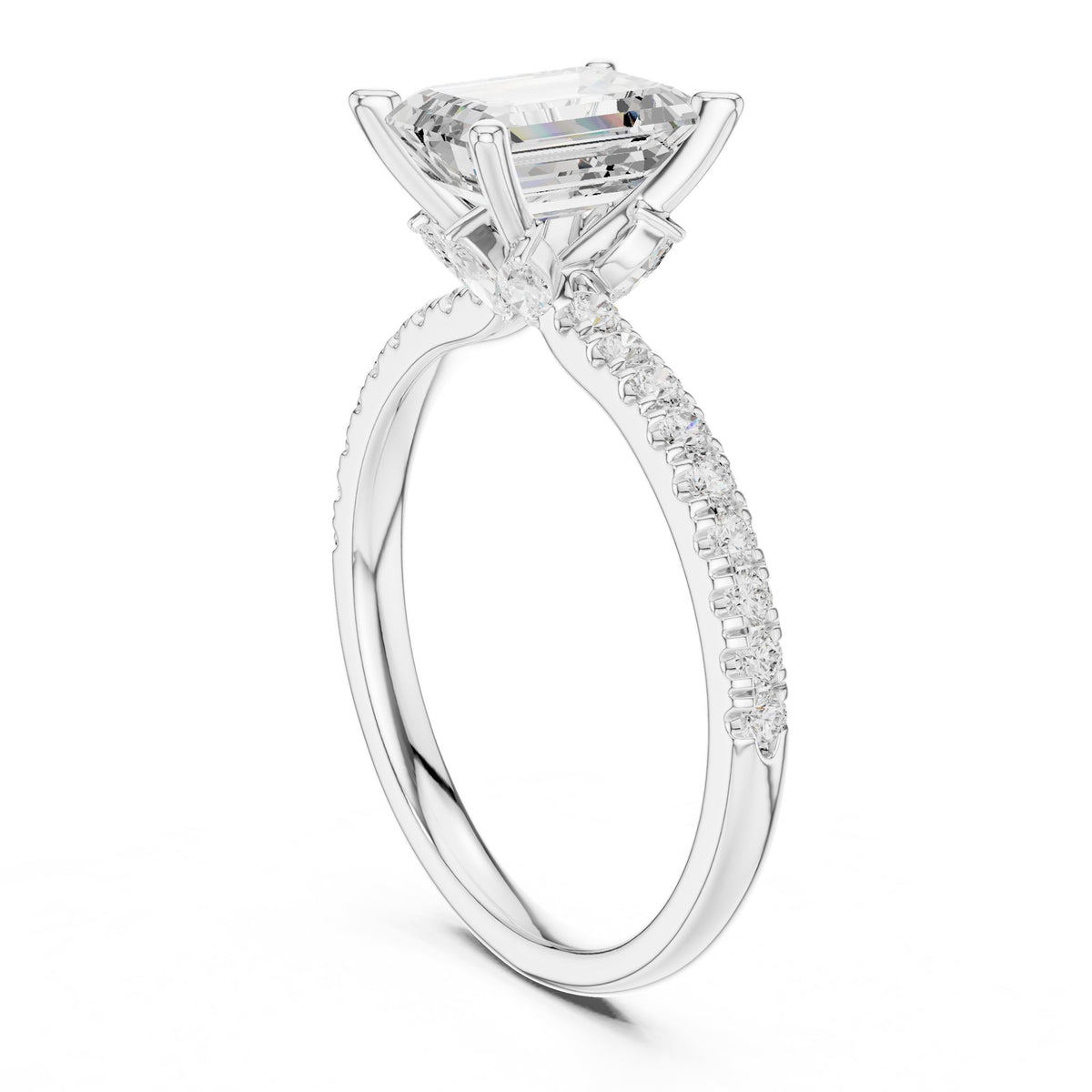 Emerald Accented Lab Grown Diamond Engagement Ring