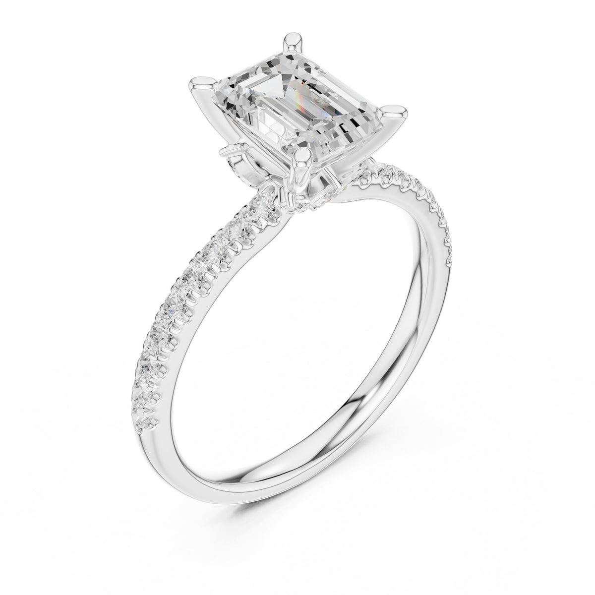 Emerald Accented Lab Grown Diamond Engagement Ring