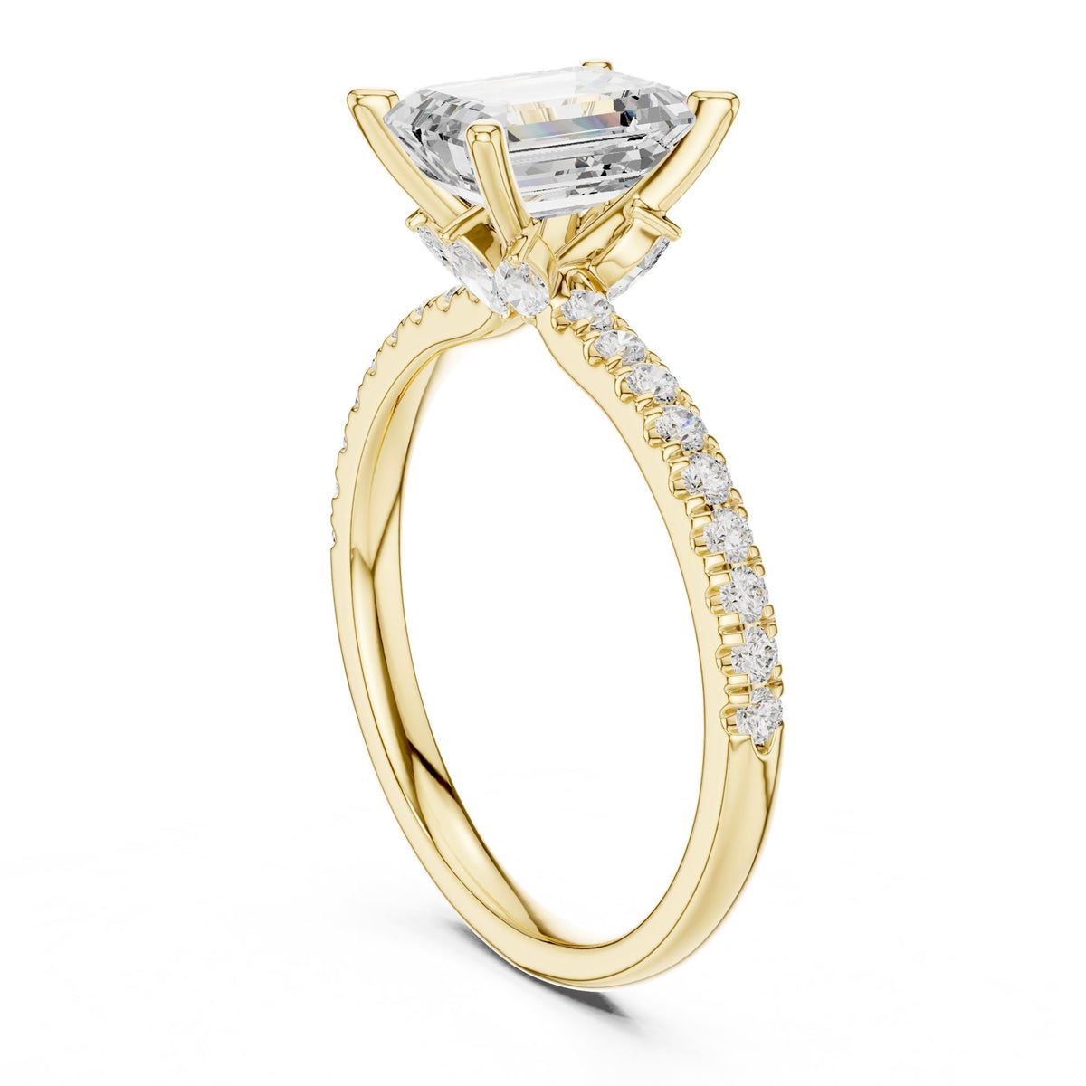 Emerald Accented Lab Grown Diamond Engagement Ring
