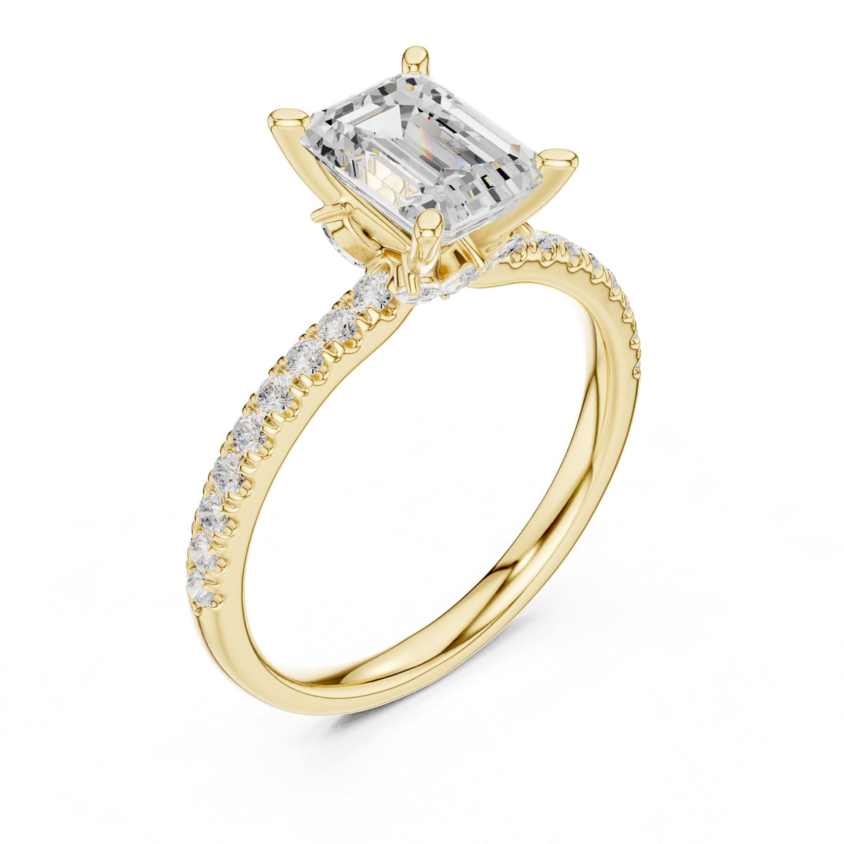 Emerald Accented Lab Grown Diamond Engagement Ring