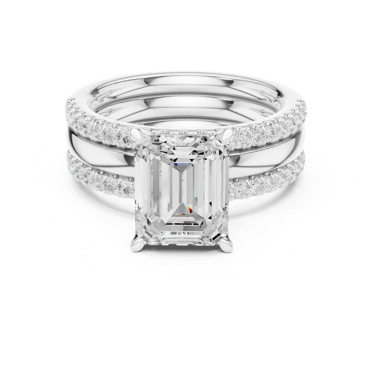 Emerald Accented Lab Grown Diamond Engagement Ring