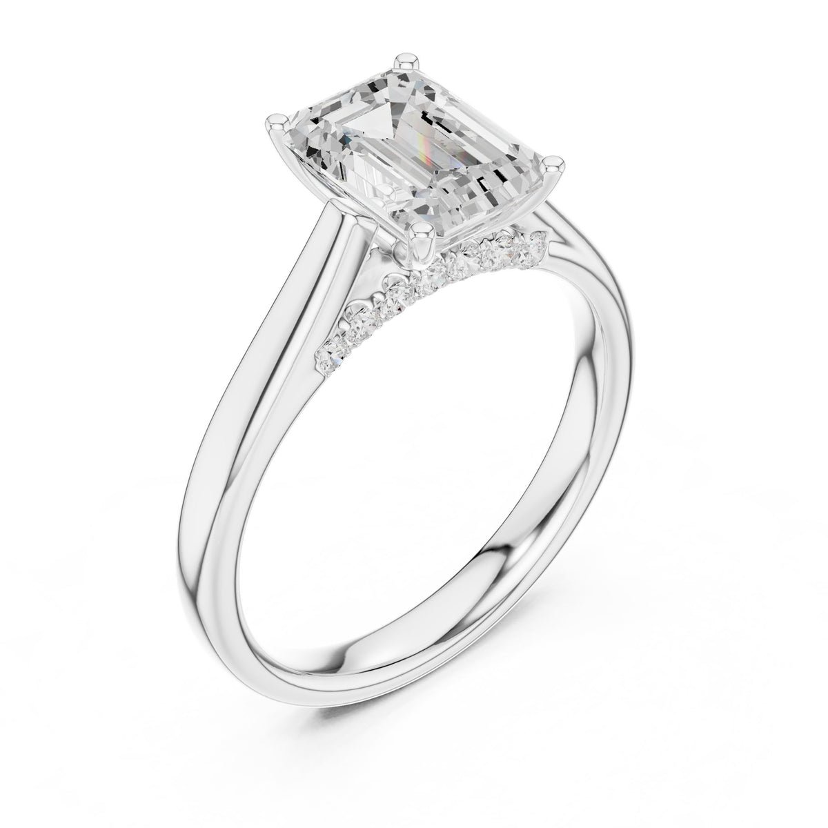 Emerald Accented Lab Grown Diamond Engagement Ring