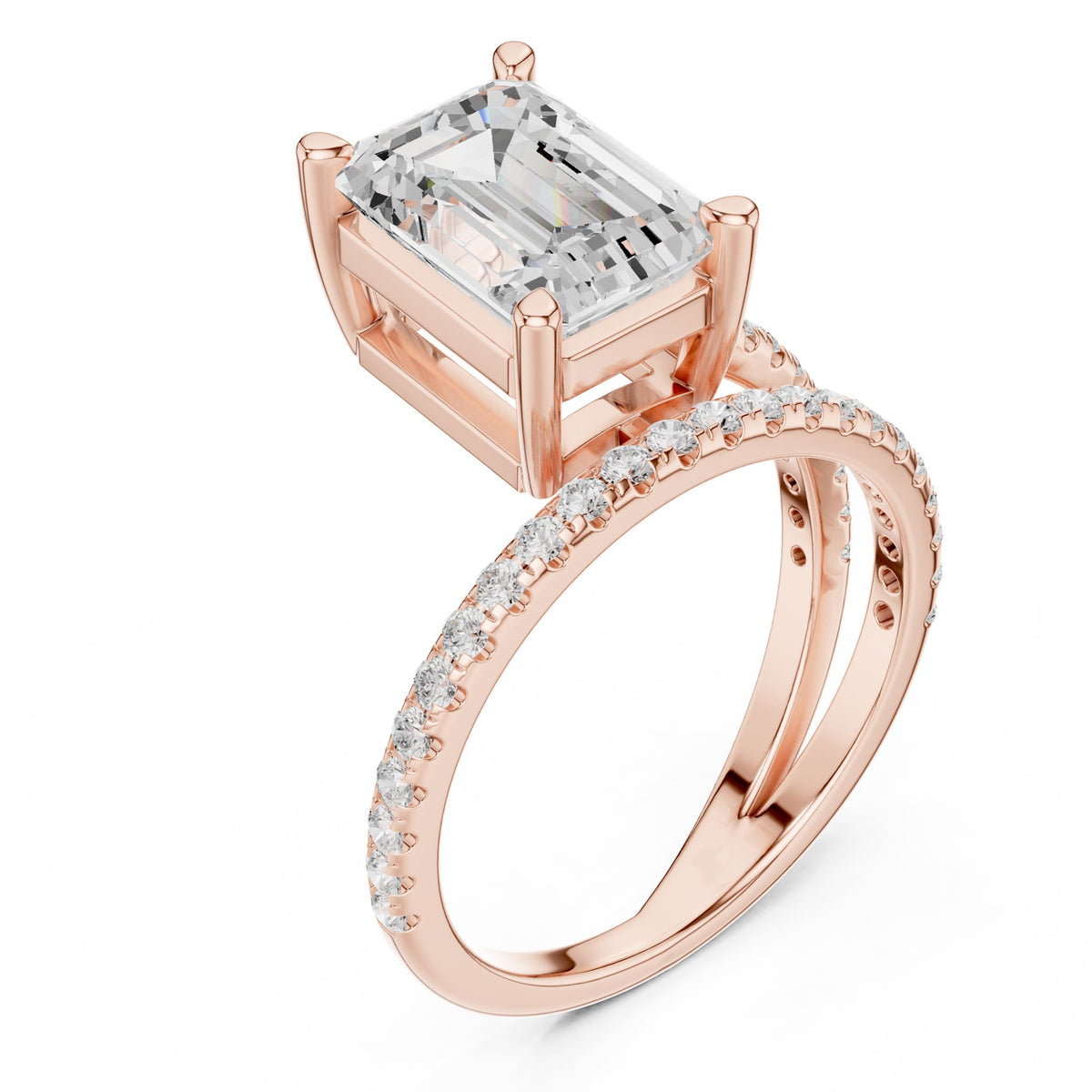 Emerald Accented Lab Grown Diamond Engagement Ring