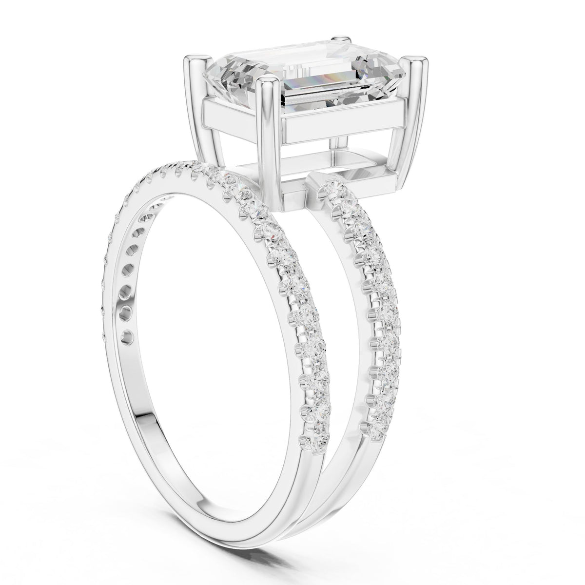 Emerald Accented Lab Grown Diamond Engagement Ring